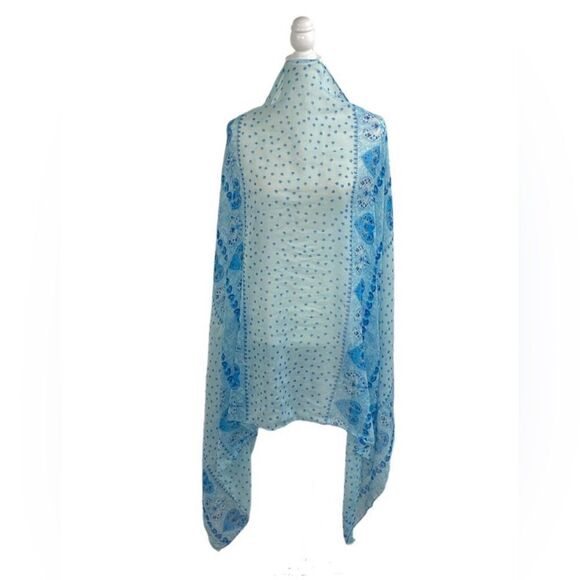 Scarf Rectangular Sheer Blue with heart prints - Picture 3 of 4